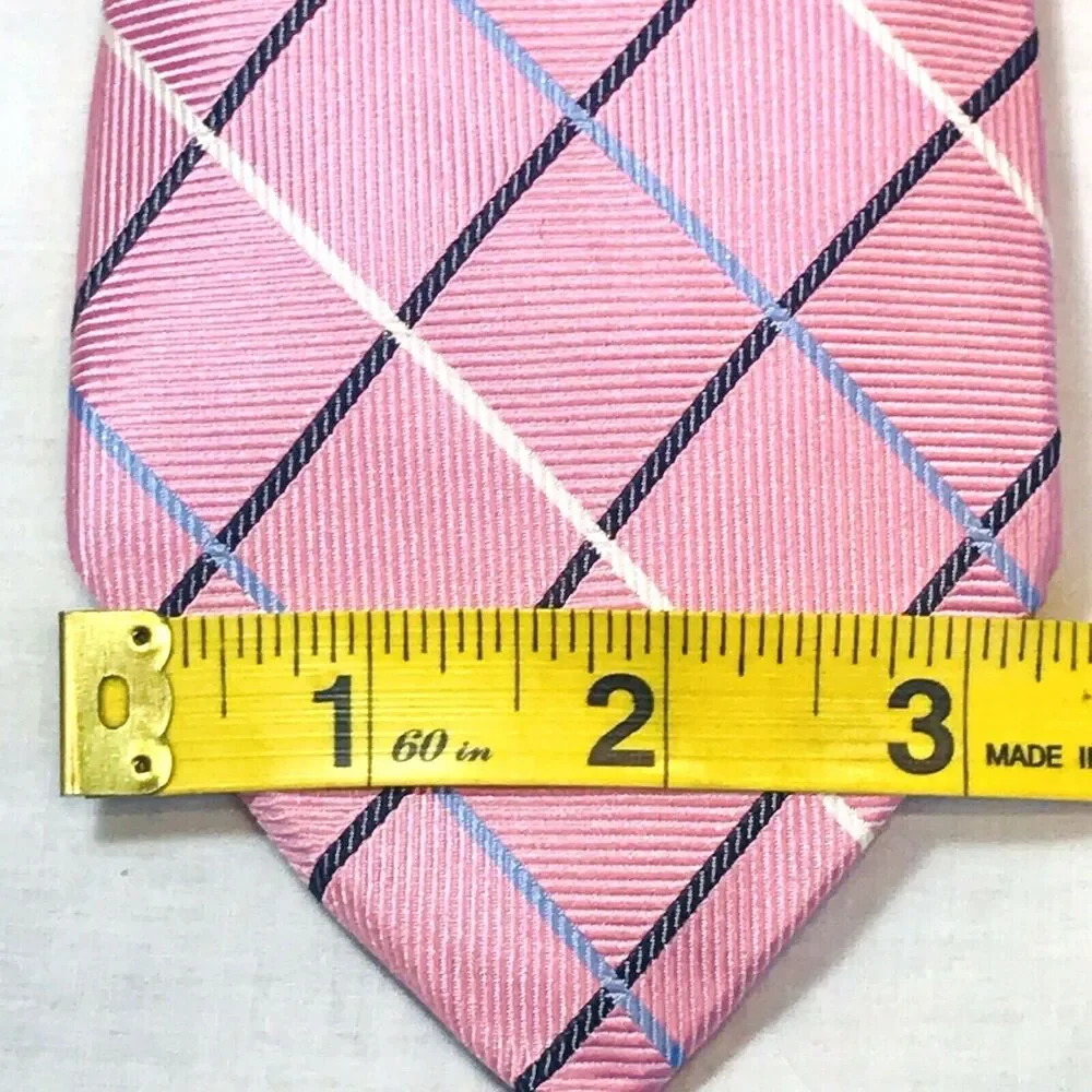 Paul Fredrick Tie Pink Plaid Repp Weave Hand Made Imported Silk Summery Preppy